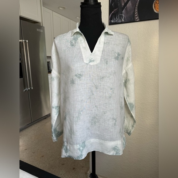 Rachel Zoe Tie Dye Mint & Ivory Linen Blouse - Picture 4 of 16